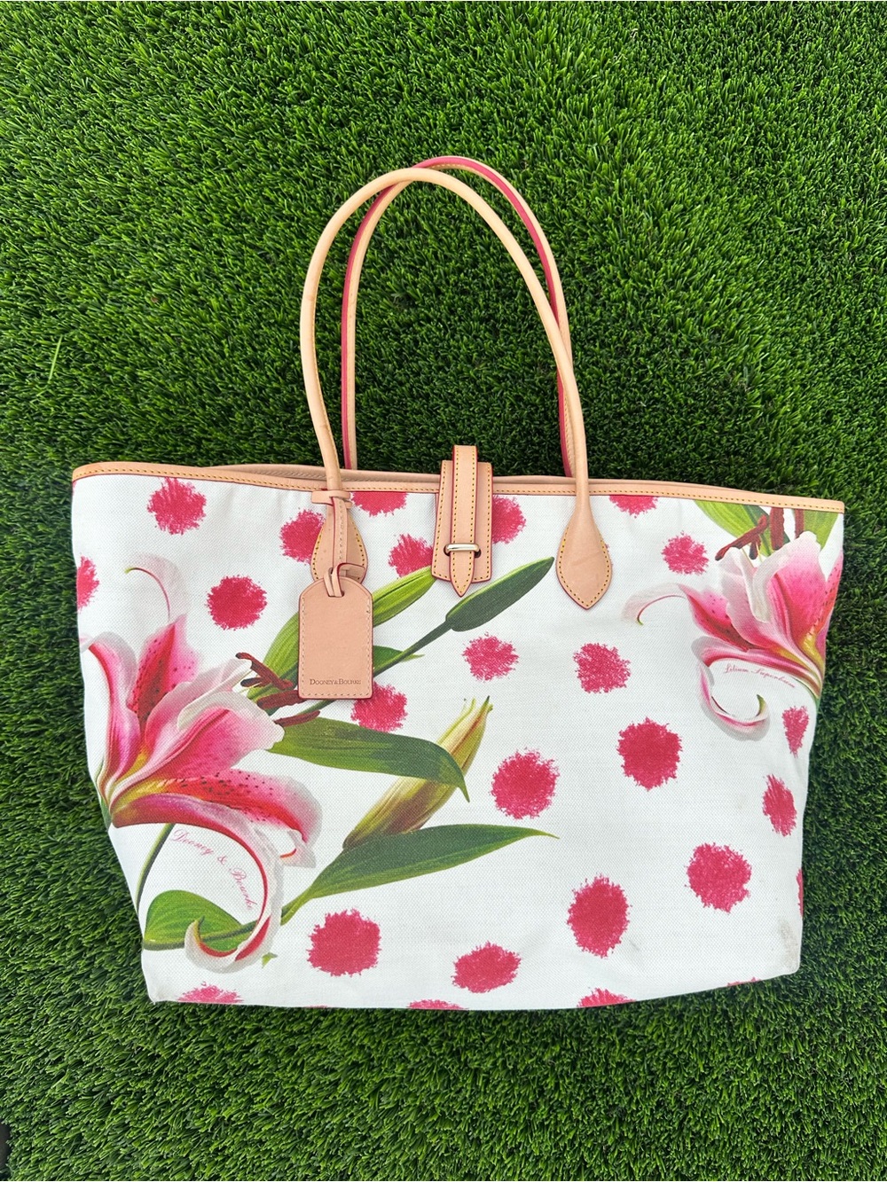 Floral Canvas Tote Bag with Pink Accents